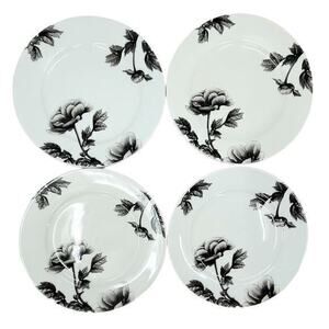 Spode BLACK‎ PEONY 7.5" Salad Plate Set 4Pc  Floral Flower Fairycore Goth 2-3